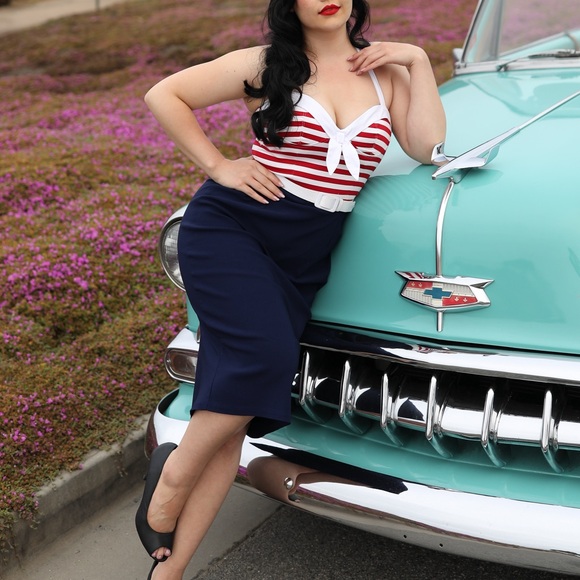 Pinup Couture 1950s Pinup Girl Fitted Wiggle Sailor Dress - vintage inspired - Picture 2 of 16